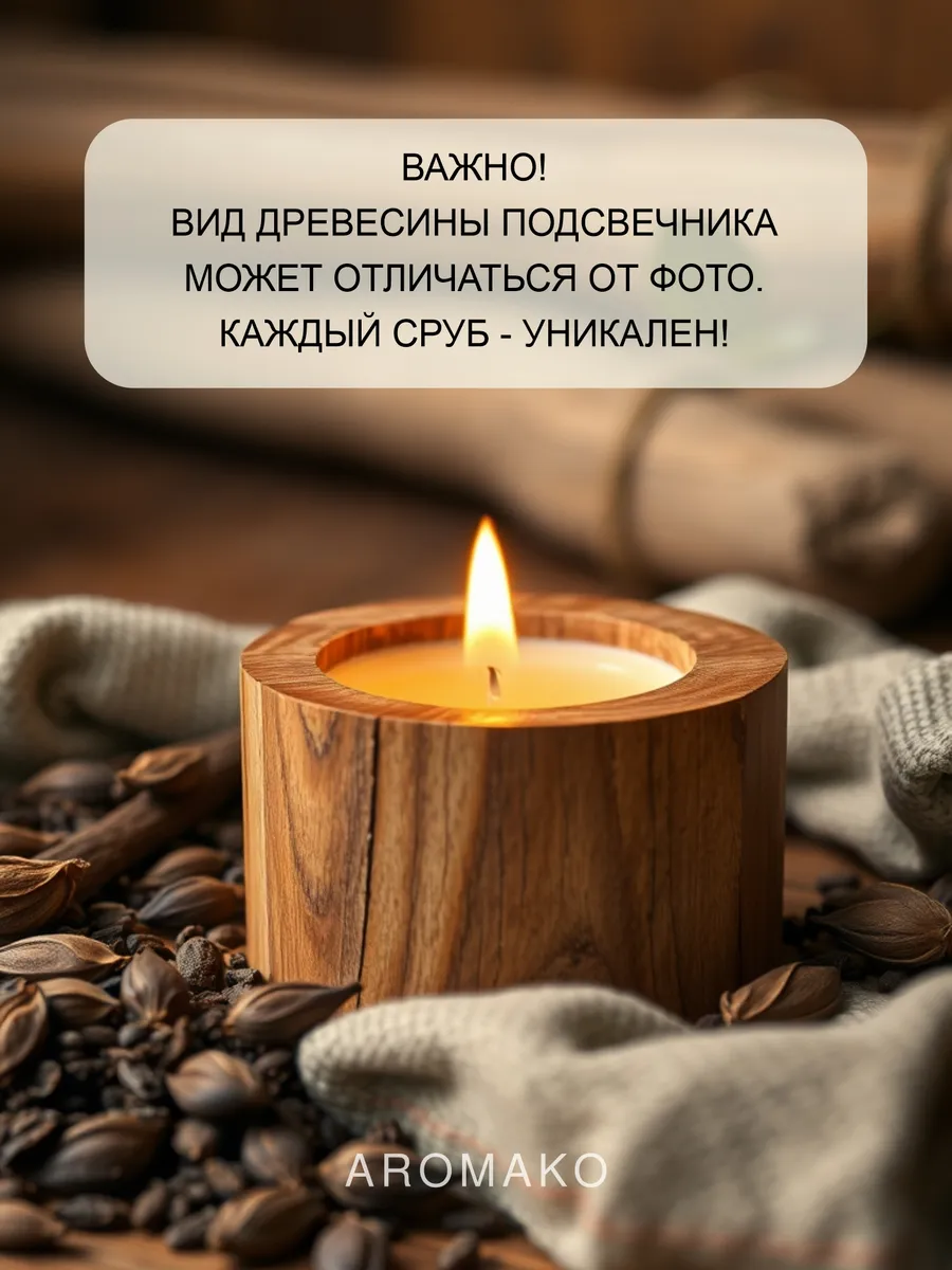 Аромасвеча AromaKo «Табак и ваниль» в дереве