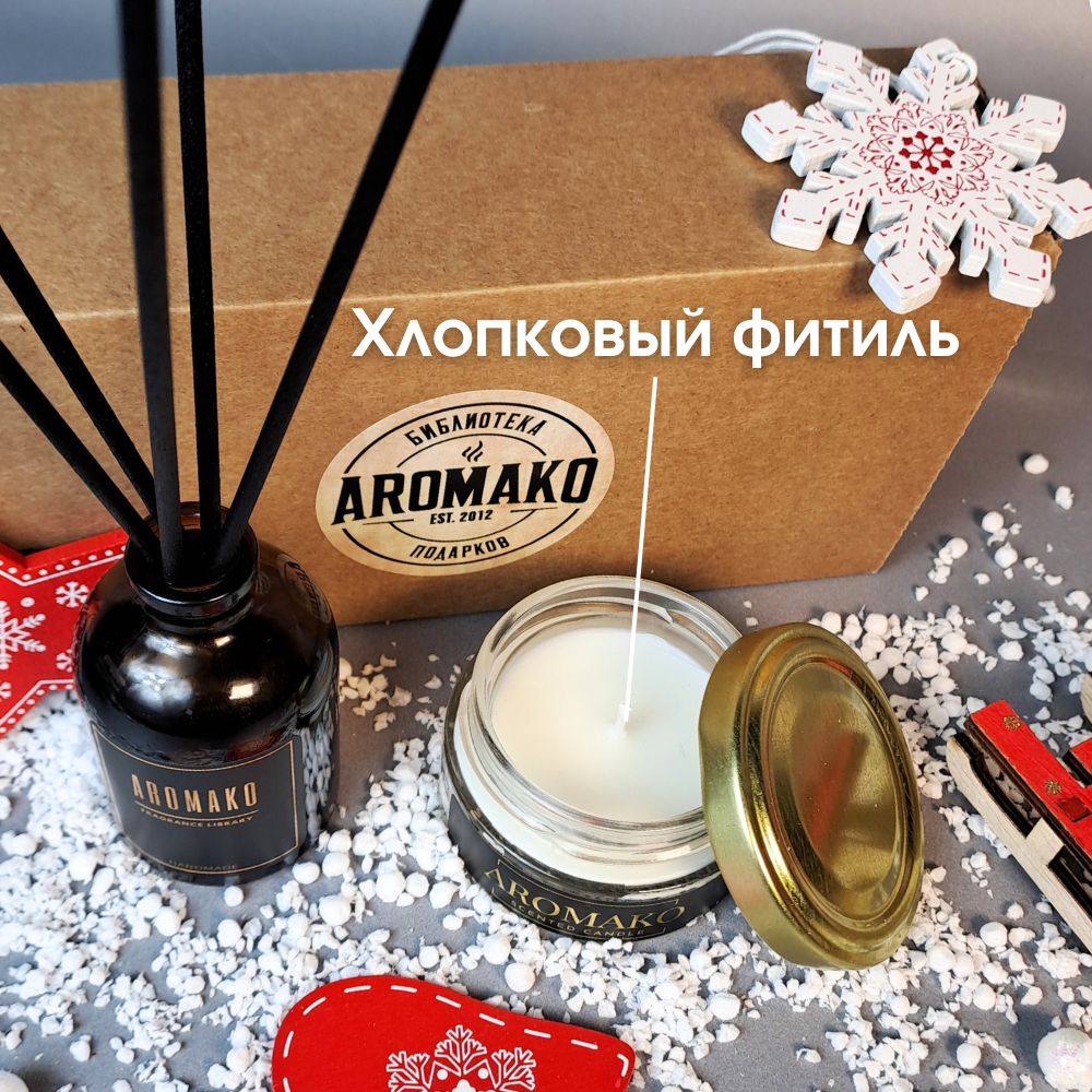 Подарочный набор AromaKo «Сандал и ветивер + Виски и табак», диффузор + свеча